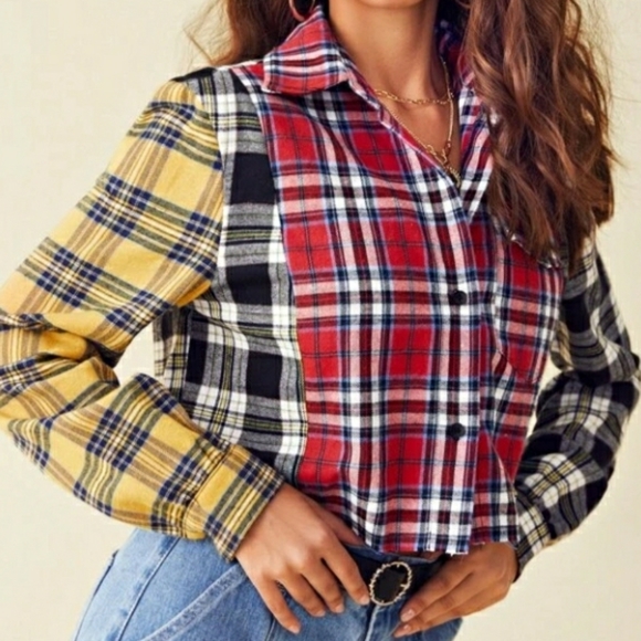 Button front flap pocket tartan blouse - Picture 2 of 2
